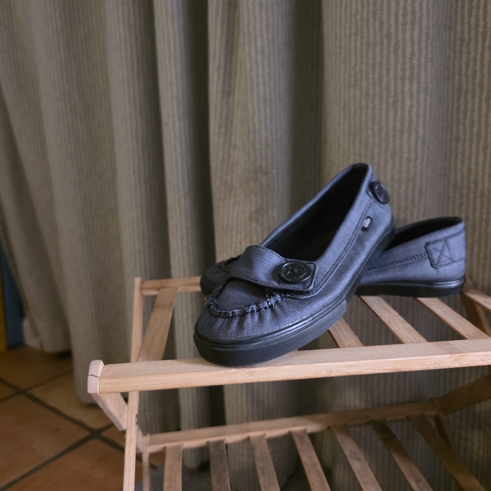Vans Women's Black Loafers with Button Accent